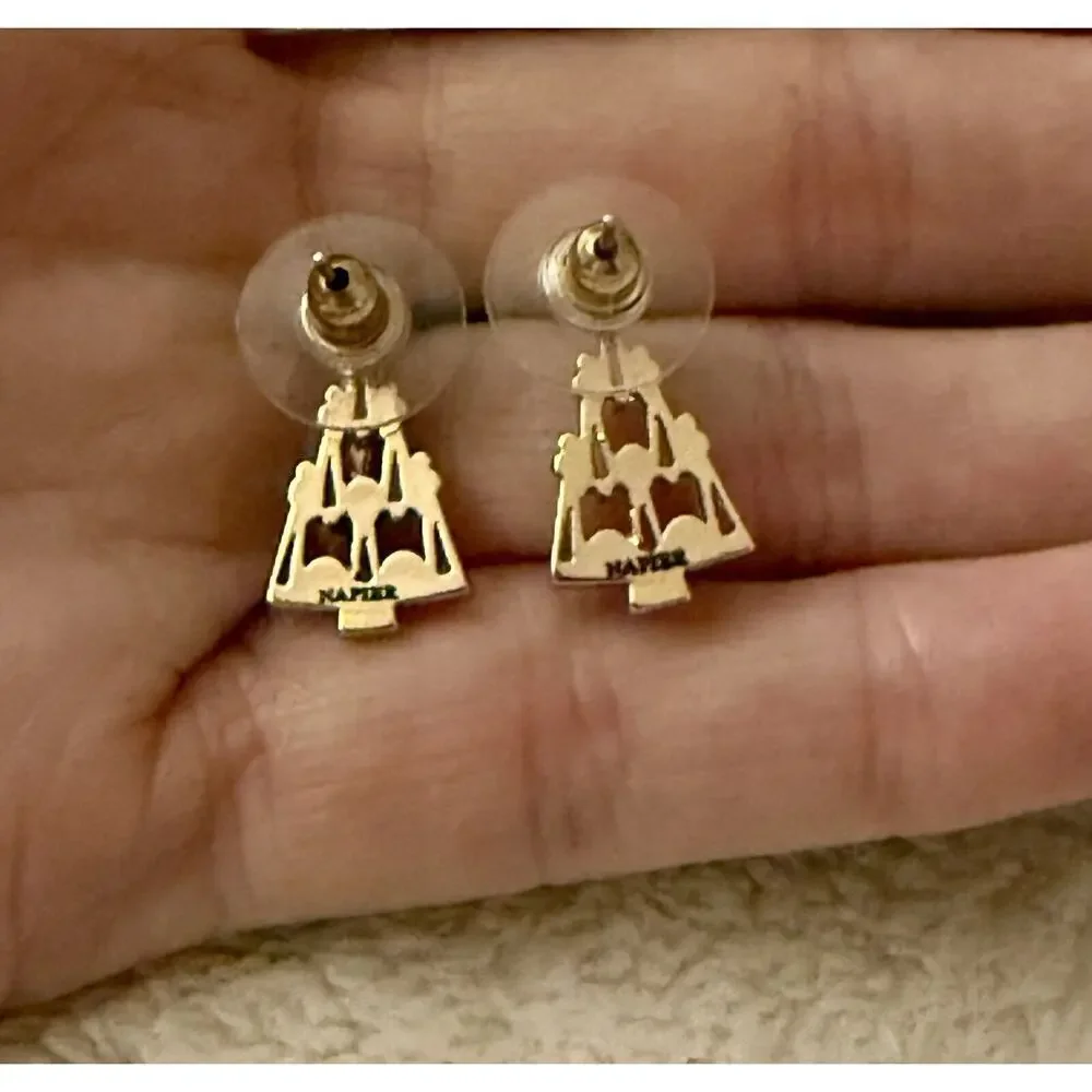 New Napier Gold Tone Christmas Xmas Tree Cubic Zirconia Stud Post Earrings Star - Picture 2 of 2